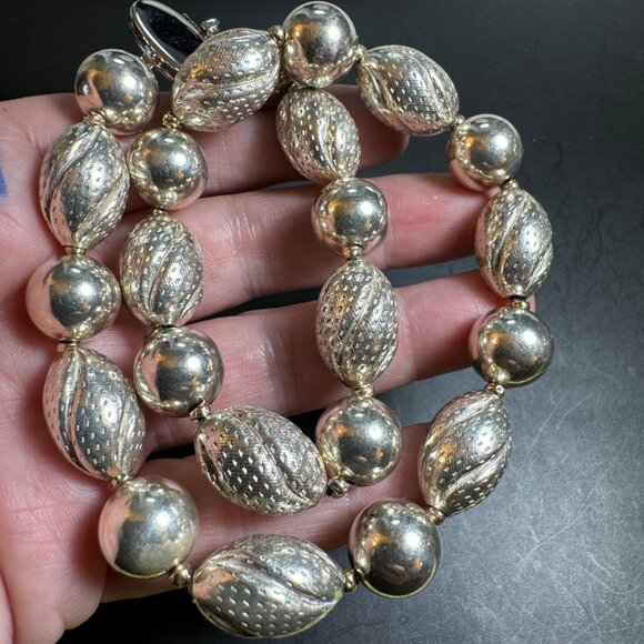 VTG Sterling Silver 925 Textured Beaded Design Necklace Size 16'' Length - Picture 4 of 8